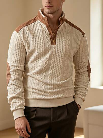 Men's Jacquard Colorblock Old Money Business Style Textured Fabric Sweatshirt