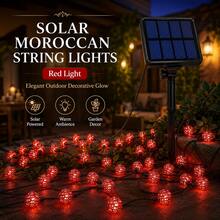 Solar Powered Moroccan Ball String Lights, Red LED Outdoor Garden Yard Decoration, Solar Powered Hanging Ball Fairy Lights, 8 Flashing Modes, Suitable For Balcony Fence Yard Party Holiday Home Decor - Red - View 1
