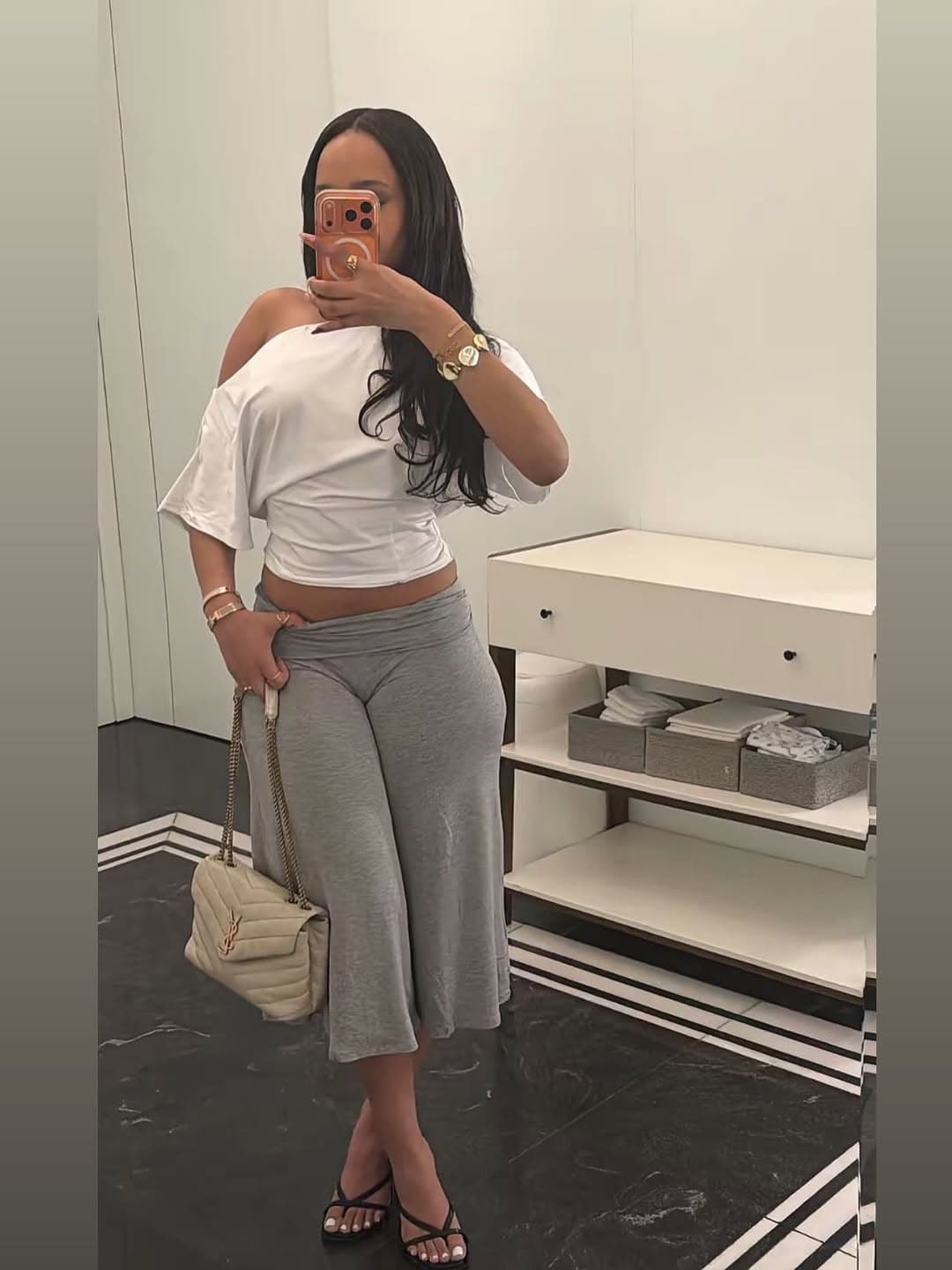 Women's Simple Casual Off-Shoulder Top And Seven-Eighths Pants Set, Women's Elastic Elegant Modern Solid-Color Slim-Fit Wide-Leg Pants For White