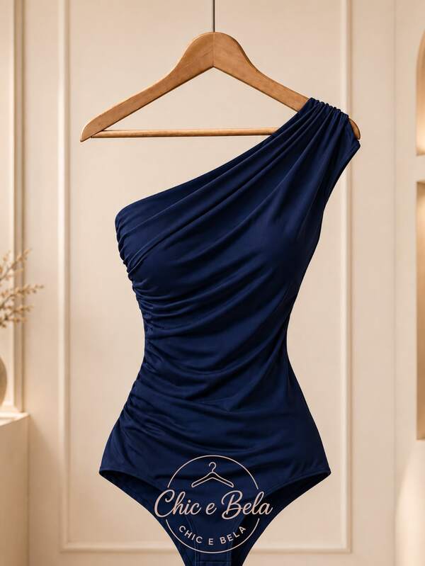 Body Feminino Slim Fit Um Ombro Só Tecido Premium