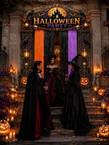 5pcs Halloween Door Decor Set, Halloween Party Entrance Arch Banner With Foil Fringe Curtain, Porch Sign Banner, Hanging Rope, Polyester Haunted House Doorway Backdrop, Suitable For Indoor/Outdoor Party Porch Yard Photo Booth Decoration - View 5