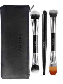 ENERGY Dual-Ended Makeup Brush Set, Portable Face Makeup Brushes With Storage Bag For Foundation Concealer Blush Powder - Black - View 1