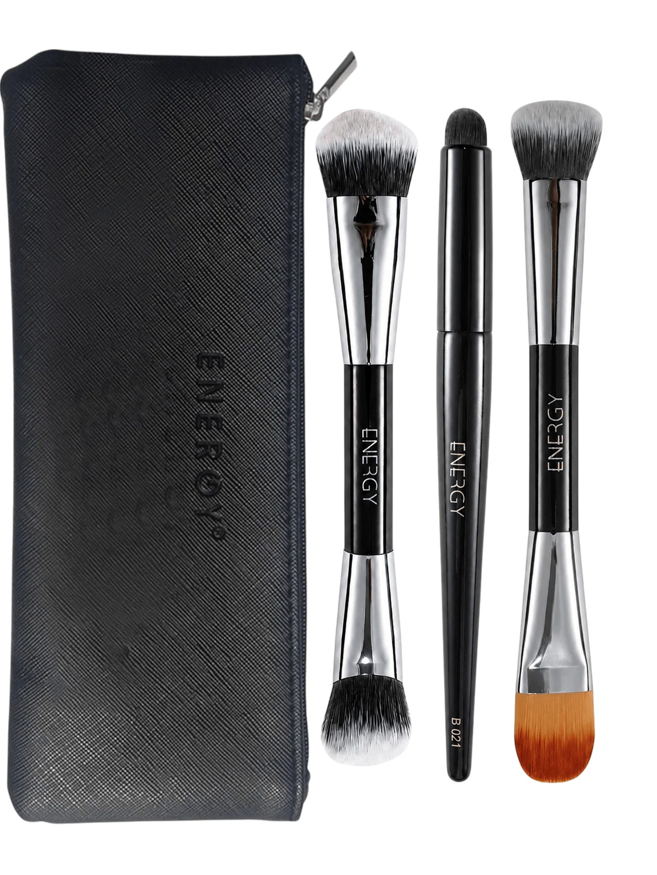 ENERGY Dual-Ended Makeup Brush Set, Portable Face Makeup Brushes With Storage Bag For Foundation Concealer Blush Powder - Black - View 1