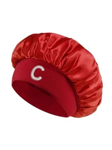 1pc Pearl Letter Print Satin Sleep Cap, Elastic Wide Band, Silky Hair Protection Cap, Suitable For Women's Night Sleep, Travel And Daily Hair Care - Multicolor - View 17