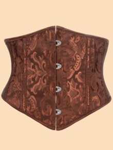 1pc Short Jacquard Waist Cincher, Women's Corset Waist Belt, Suitable For Party Outfit - Coffee Brown - View 1