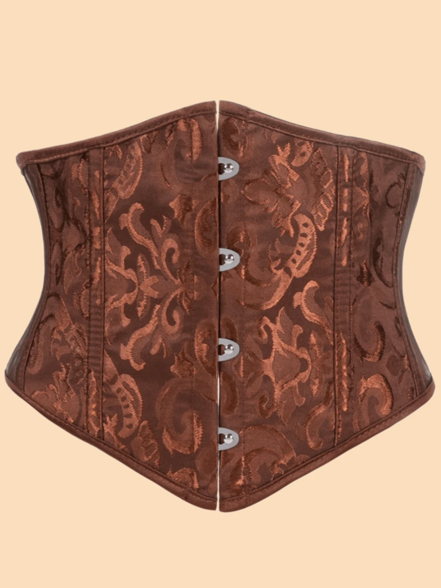 1pc Short Jacquard Waist Cincher, Women's Corset Waist Belt, Suitable For Party Outfit - Coffee Brown - View 1