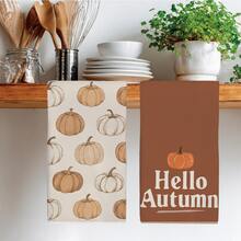 2件裝復古暖咖啡色Hello Autumn南瓜圖案廚房抹布，40*60cm柔軟超細纖維材質茶巾，適用於居家廚房、餐廳、戶外露營桌面清潔、洗碗布、手巾配件，節日禮物 - 彩色 - 查看 5
