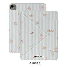 GIIPPA 1pc Shell & Starfish Print Light Striped Y-Fold Magnetic Clasp Tablet Protective Case, PU Leather Shell With Hard Acrylic Anti-Bend Backplate, No Pen Slot, Multi-Angle Support, Auto Sleep/Wake, Shockproof Protective Cover With Soft Microfiber Lining, Minimalist Summer Aesthetic Lightweight Design, Suitable For School, Office And Daily Use, Summer, Case, 11 A16 Case, Cover - Multicolor - View 2