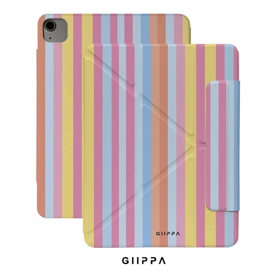 GIIPPA 1件彩色條紋Y折磁吸平板保護殼,PU皮革外層搭配硬壓克力防彎背板,無筆槽,多角度支架,自動休眠/喚醒,適合辦公與日常使用,兼容 iPad Mini 6/7、Air 2/3/4/5/11/13" (M2/M3 2024-2025)、5/6/7/8/9/10/11代、Pro 10.5/11/12.9" (2017-2025),夏季保護殼,11 A16 保護殼,保護套 - 多色5 - 查看 1