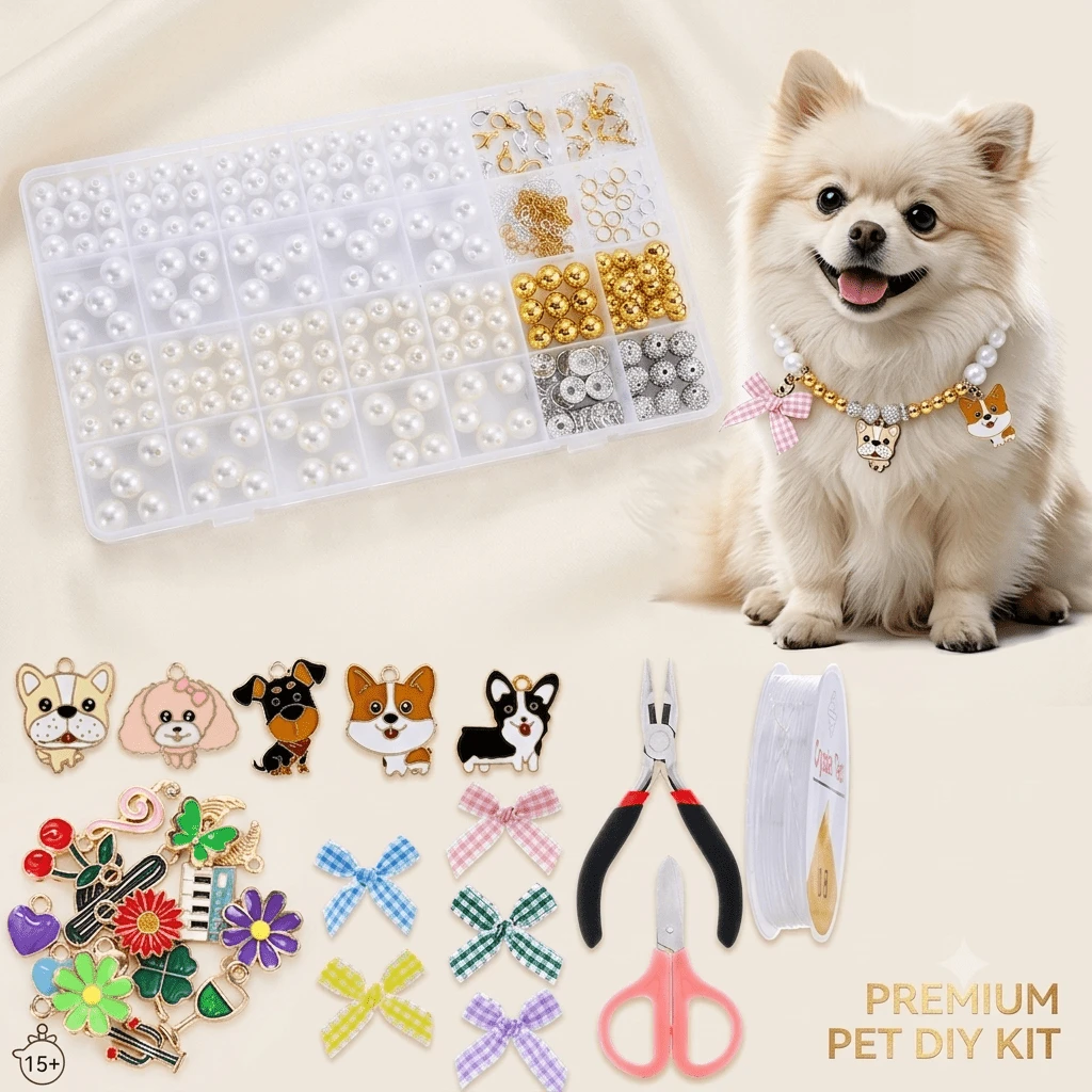 QIAO DIY Custom Dog Pearl Necklace Making Kit With Decor Pendant Craft Tools Accessories Adjustable Pet Jewelry Collar Set For Puppy Small Medium Dogs - Multicolor - View 1