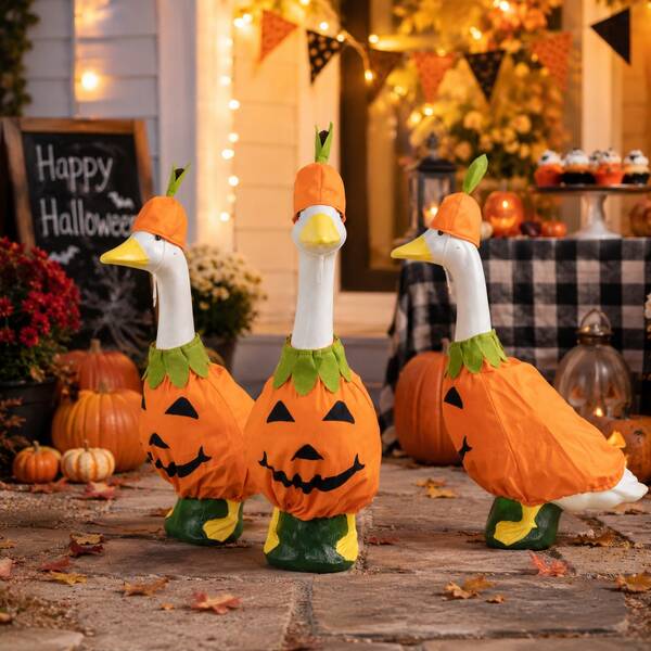 Pumpkin Porch Goose Set, Halloween Goose Costume With Pumpkin Hat, Cute Jack-O'-Lantern Goose Outfit, Suitable For Outdoor Garden Statue, Autumn Front Porch Decor, Thanksgiving Harvest Decoration