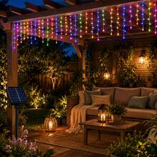 2pcs Solar Powered Multi-Color Icicle Lights, Outdoor Hanging Curtain String Lights, 8 Flashing Modes, Solar LED Decorative Lights, Suitable For Garden, Patio, Balcony, Eaves, Party, Holiday, Home Decor - Multi-color light - View 7