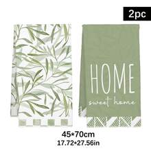 2pcs Simple Daily Green Leaf "Sweet Home" Pattern Kitchen Towels, Soft Polyester Material Dish Cloths, Suitable For Kitchen Decor, Cleaning, Holiday Party Decoration, Kitchen & Bathroom Essentials, Home Decor, Housewarming Gift - Multicolor - View 12