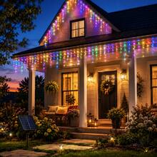 2pcs Solar Powered Multi-Color Icicle Lights, Outdoor Hanging Curtain String Lights, 8 Flashing Modes, Solar LED Decorative Lights, Suitable For Garden, Patio, Balcony, Eaves, Party, Holiday, Home Decor - Multi-color light - View 5