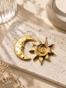 1/2pcs Vintage Style Sun & Moon Pattern Stainless Steel Pendant Accessories, Suitable For Women DIY Necklace Jewelry For Daily Wear - Yellow Gold - View 2