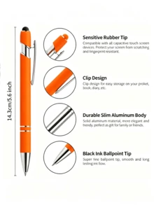 12pcs Retractable Ballpoint Pen Set, Dopamine Orange Large Capacity Neutral Pens, Black Ink, Comfortable Grip, Quick Drying, Smooth Writing, Screen Touch Compatibility (2-In-1 Design), Perfect For Note-Taking And Writing, Ideal Office And School Supplies, Birthday, Christmas, Halloween, Valentine's Day, New Year, Friend Gifts And Easter Gifts - 12 Pcs (Orange) - View 4
