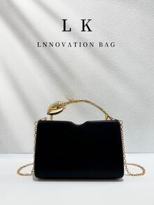 1 Peça Bolsa de Noite Feminina Retangular Minimalista de Couro PU Preto Fosco, Alça de Metal com Flor de Tulipa Dourada 3D, Clutch Rígida de Luxo Elegante Formal Transversal, Adequada para Casamento, Festa, Baile de Formatura, Jantar de Aniversário e Looks Noturnos - Multicolorido - Visão 4
