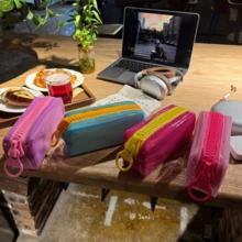 1pc Jelly-Like Stationery Storage Box, 5 Colors Available, Dopamine Pencil Case, Minimalist Solid Color Durable Bag, Upright Stable, Large Capacity Daily Stationery Box, Back To School Gift, School Activity Giveaway, Large Zipper Pencil Pouch - Multicolor - View 5