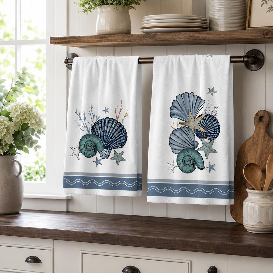 2/4/6pcs Set, Dish Towel, Ocean Creature Pattern Printed Towel, Ultra-Fine Microfiber Modern Absorbent Cloth, Cooking And Baking Tea Towel, Dish Cloth, Cleaning Towel, Hand Towel, Tea Towel, Ultra-Soft And Highly Absorbent, Kitchen Decor, Gift For Neighbors, Gift For Mom, Birthday Gift, Sweet Housewarming Gift For Friends, Kitchen Accessories, Daily Necessities, Life Essentials - Multicolor - View 1