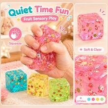 4 Colors Fruit Jelly Cube Squishy Toy, Soft Stress Relief Squeeze Toy, Fingertip Toy, Fun Gift For Teens And Adults - Multicolor - View 3