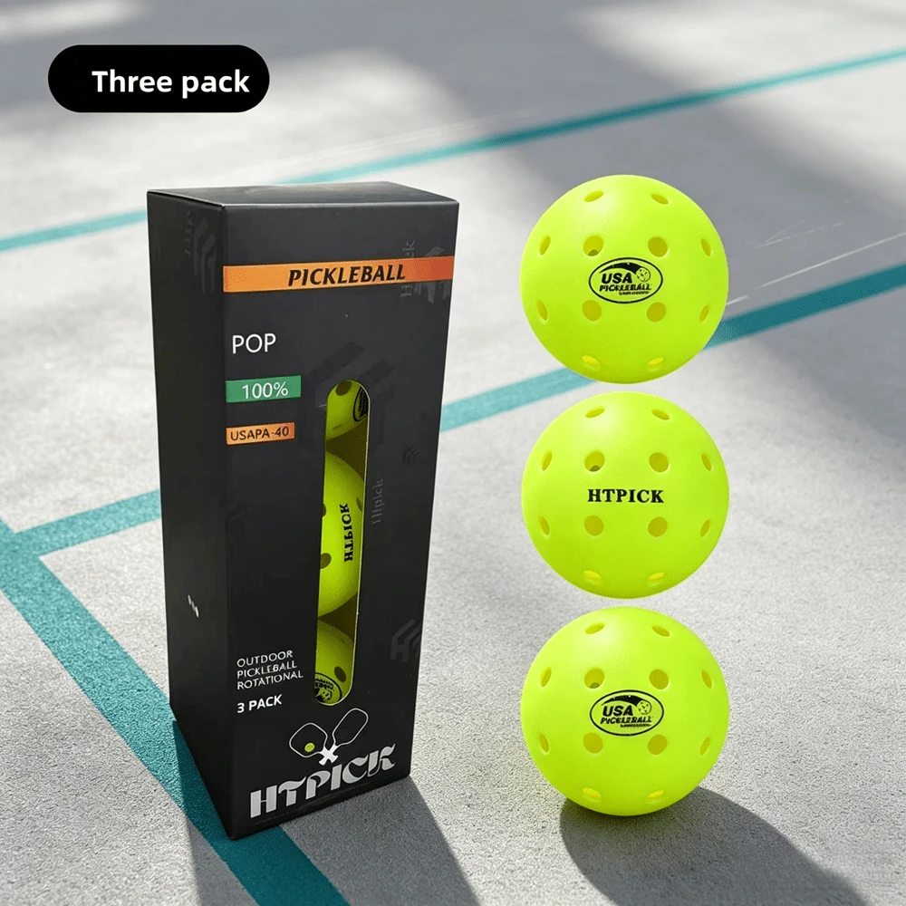 HTPICK A Box Of 3/6 Pickleballs, Made Of TPE Material, With USAPA Certification, Green Color, Crack-Resistant And Integrally Molded. It Is Very Suitable For Indoor And Outdoor Use, And Compatible With All Pickleball Paddles And Courts.