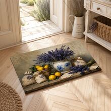 Lavender Floral Print Drainage Mat/Absorbent Mat/Drying Mat For Coffee Machine & Tableware - Absorbent Polyester Tabletop Protector With Rubber Non-Slip Backing, Kitchen Countertop Decor - Home Bar & Dining Table Placemat - Multicolor - View 2