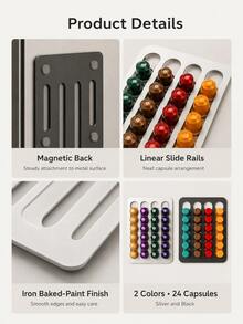 3/1pc Modern Magnetic Coffee Capsule Storage Rack, Minimalist Drill-Free Wall-Mounted Panel, Premium Metal Material, Coffee Capsule Storage Rack, Suitable For Refrigerator, Kitchen Decor, Coffee Station, Can Store 24 Capsules - Multicolor - View 10