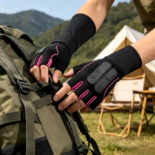 1 Pair Fitness Non-Slip Weightlifting Half-Finger Long Wrist Support Gloves - Pink - View 5
