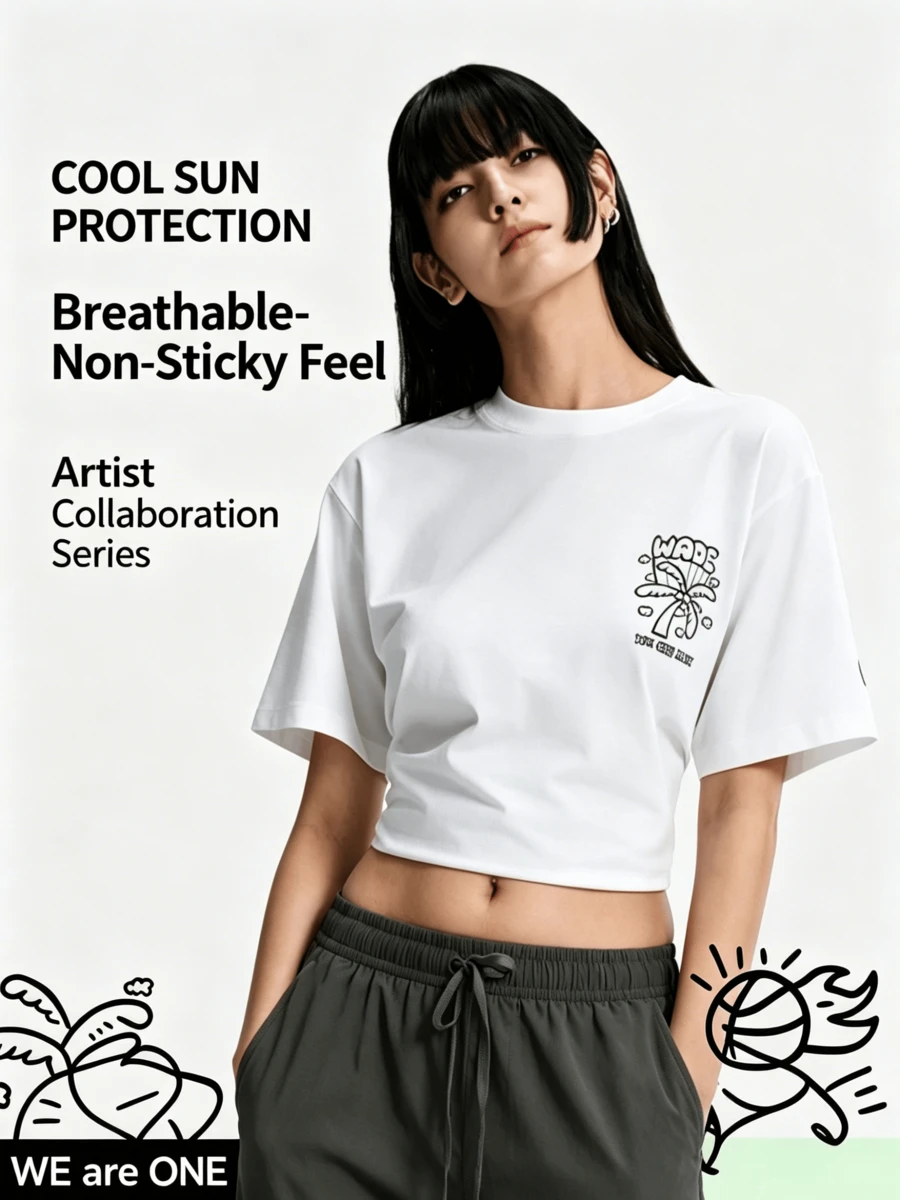 LI-NING Unisex WADE X Timothy Goodman Co-Branded Cooling Comfort Oversized Graphic Casual Tee AHSW537 - White - View 1
