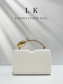 1 Peça Bolsa de Noite Feminina Retangular Minimalista de Couro PU Preto Fosco, Alça de Metal com Flor de Tulipa Dourada 3D, Clutch Rígida de Luxo Elegante Formal Transversal, Adequada para Casamento, Festa, Baile de Formatura, Jantar de Aniversário e Looks Noturnos - Multicolorido - Visão 10