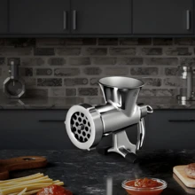 Picadora de Carne Manual de Acero Inoxidable 304 con Manivela y Abrazadera de Acero para Mesa Máquina para Moler Carne con Placa de Corte y Tubo Ideal para Carne de Res, Cocina, Restaurante - Acero inoxidable 304 - Ver 9