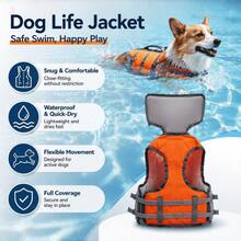 1pc Dog Life Jacket/Swimming Dog Vest/Rescue Handle/Tear-Resistant Material |/Adjustable Belly/Suitable For Beach Play/Boating Use/Excellent Buoyancy/Fits Medium And Large Dogs - Orange - View 5