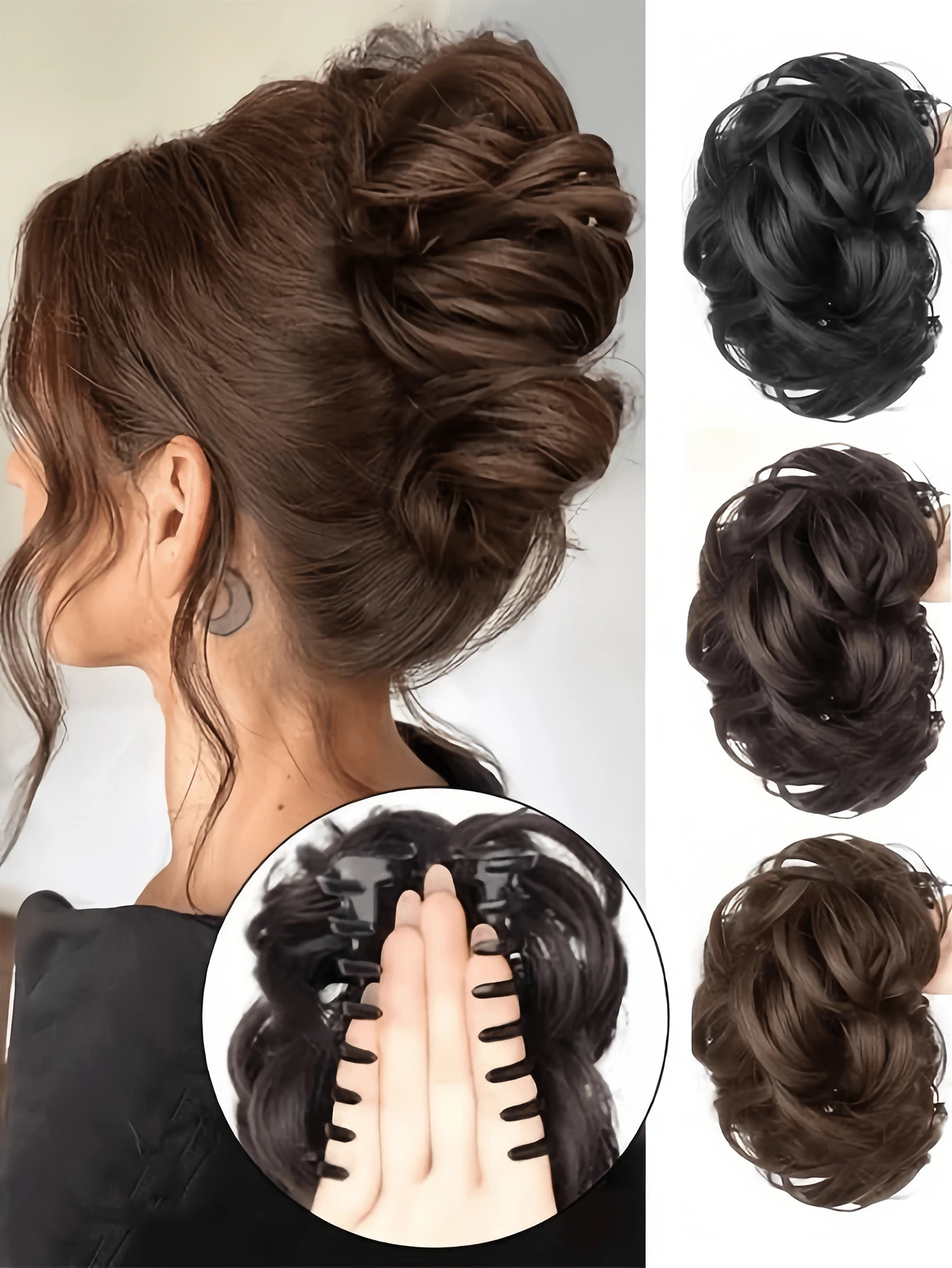6 Inch Hair Clip-In Bun Wig, Curly Style, Decorated With Dragon Bone And Dragon Claw School - Multicolor - View 1