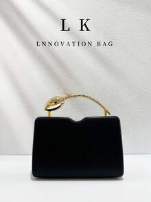 1 Peça Bolsa de Noite Feminina Retangular Minimalista de Couro PU Preto Fosco, Alça de Metal com Flor de Tulipa Dourada 3D, Clutch Rígida de Luxo Elegante Formal Transversal, Adequada para Casamento, Festa, Baile de Formatura, Jantar de Aniversário e Looks Noturnos - Multicolorido - Visão 1
