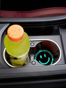 Glow In Dark Smiling Face Car Cup Holder Coaster, Non-Slip Silicone Anti-Dirt Water Isolation Drink Mat, Universal Fit Vehicle Cup Slot Washable Auto Interior Decor Cup Pad - A - View 2