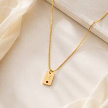 1 pieza Nuevo Collar con Colgante de Letra Rectangular y Cadena de Caja Dorada para Mujeres - Amarillo Oro - Ver 3