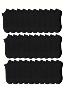 50 Pairs Men's Solid Color Sweat-Absorbent Casual Low-Cut Boat Socks, Optional 1/5/10/15/20/30/50 Pairs - Black - View 4