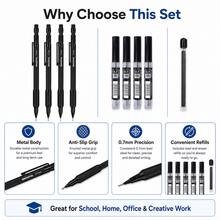 Metal Mechanical Pencil Set, 1pc Drafting Pencils With 4 Boxes HB Lead Refills And Eraser, 0.5mm 0.7mm 0.9mm 1.3mm Refillable Automatic Pencil Kit For Writing, Drawing, Sketching, School And Office Supplies - Multicolor - View 9