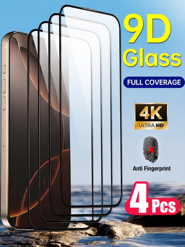 CASECOPS 4Pcs Tempered Glass Full Screen Protector, 9H+ Scratch-Resistant, Sensitive Touch, Compatible With Phone Cases, Compatible With IPhone 17 Pro Max/17 Pro/17 Air/17 E/17/16 Pro Max/16 Plus/16E/16/15 Pro Max/15 Pro/15 Plus/15/14/13 Mini/13/12 Mini/12/11