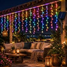 2pcs Solar Powered Multi-Color Icicle Lights, Outdoor Hanging Curtain String Lights, 8 Flashing Modes, Solar LED Decorative Lights, Suitable For Garden, Patio, Balcony, Eaves, Party, Holiday, Home Decor - Multi-color light - View 9