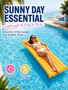1pc Solid Inflatable Pool Float Mattress, Lightweight PVC Air Bed Lounger With Pillow For Beach, Pool & Vacation - D - View 5
