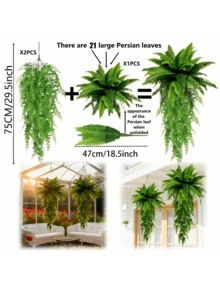 Set di piante artificiali appese con felci e fiori - Verde finto fai-da-te 51cm/75cm, adatto per decorazione di casa, giardino, patio (3 pezzi) - Green  Group - Visualizzare 9