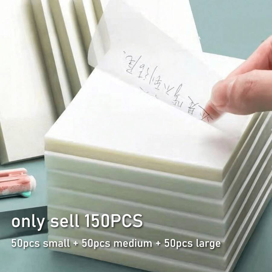 150PCS Memo Sheets, 50PCS Each In 3 Sizes Large Medium Small Blank Translucent PET Memo Sheet, Simple See-Through Self-Sticky Writing Design For Student Office Daily Planner Note Sticker - Clear - View 1