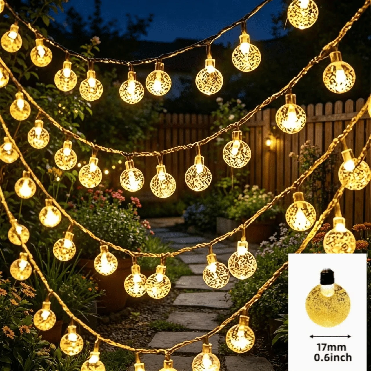 1pc 10/20/40/80LED Crystal Ball String Lights -- Battery Powered Hanging String Lights, Ball Diameter 1.7cm/0.66in, Perfect For Holiday Celebrations, Weddings, Outdoor Camping, Camping Parties, Garden, Yard, Gardening Decoration, Essential Outdoor Decor