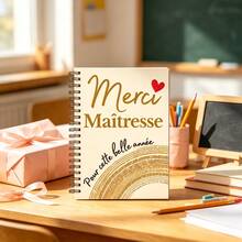 DANPERJI 1本 A5 優雅法式「Merci Maitresse」紙質螺旋筆記本，金米色設計配愛心裝飾，教師感謝禮物，返校季大學與辦公文具用品 - A5 - 查看 1