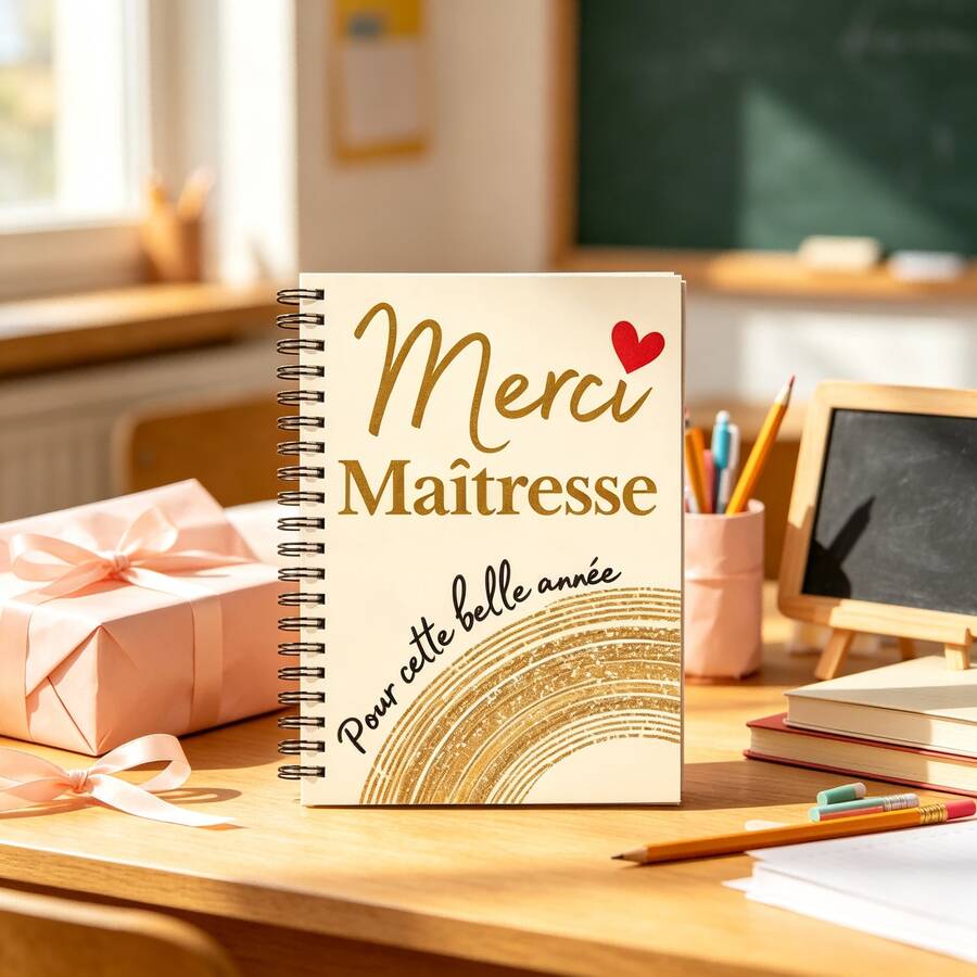 DANPERJI 1本 A5 優雅法式「Merci Maitresse」紙質螺旋筆記本,金米色設計配愛心裝飾,教師感謝禮物,返校季大學與辦公文具用品 - A5 - 查看 1