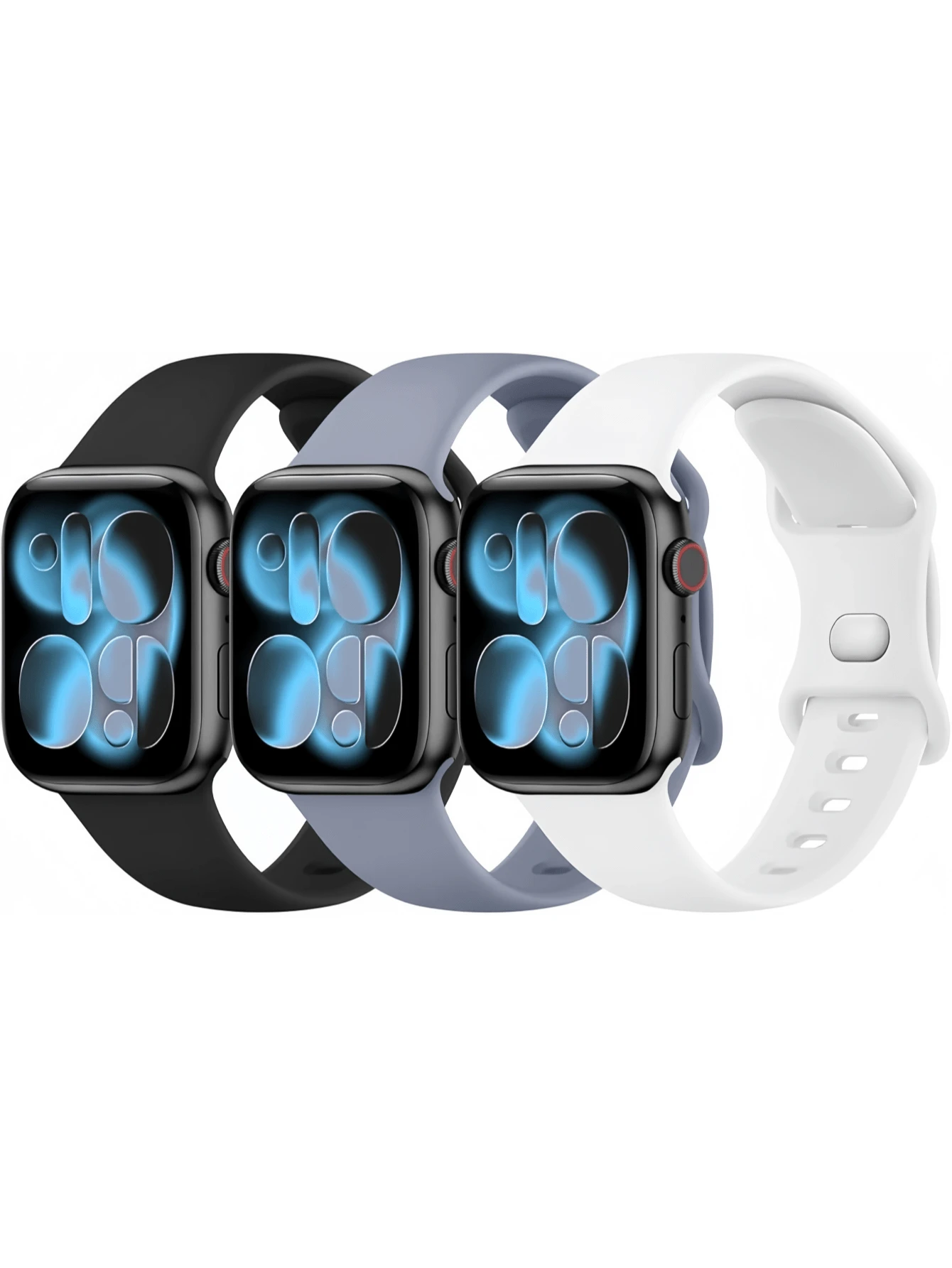3件組中性時尚蘋果矽膠錶帶，相容 38/40/41/42/44/45/49mm Ultra/SE/8/7/6/5/4/3/2/1