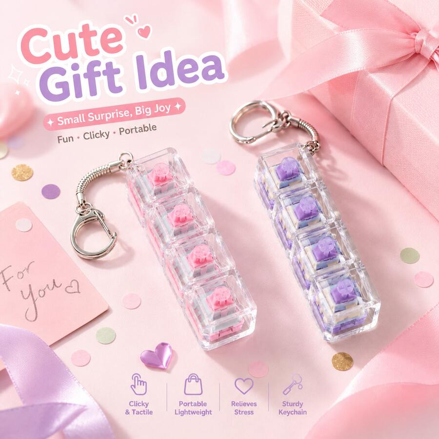 1pc Light-Touch Stress Relief Toy, Designed For Adults, Square Keyboard Clicker Keychain, Sensory Gift For Autism, Anxiety And Stress Relief (Clear-Macaroon1, 4-In-1 - 1 Piece) - Multicolor - View 1