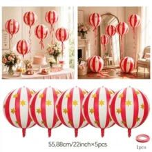 6pcs Carnival Circus Decorative Balloons, 4D Red Round Foil Balloons With Stars And Stripes, With Ribbons, Suitable For Christmas Party Decoration, Birthday Party, Wedding, New Year, Event Atmosphere Decor, Photo Props - 22-inch Red Star Striped 4D Ball 6-piece Set - View 7