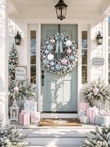 44pcs/Set Macaron Glitter Christmas Decoration Balls, Gold, Blue & White & Pink Mixed Color Shatterproof Spheres With Hooks, Exquisite Textured Design, Suitable For Christmas Tree Decoration, New Year Celebration, Outdoor Decoration, Create Festive Atmosphere - Blue, White, and Pink Christmas Ornaments - View 6